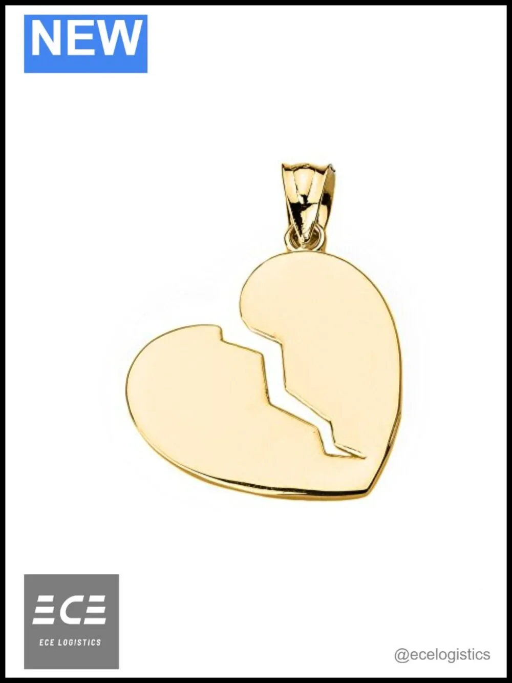 14k Yellow Gold Broken Heart Charm Pendant